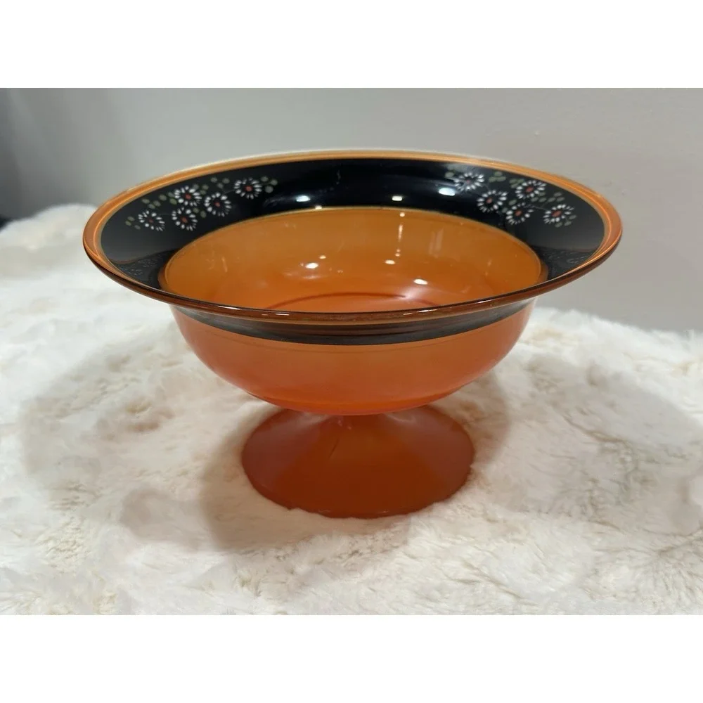 1920's Lancaster Glass Marguerite‎ Pedistal Bowl Hand Painted Daisy Design